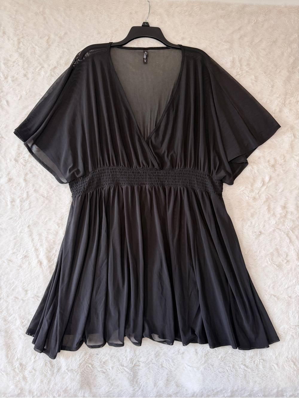 Torrid Black Sheer Mesh Smocked Empire Waist Swimsuit Cover Up Dress 4X 4